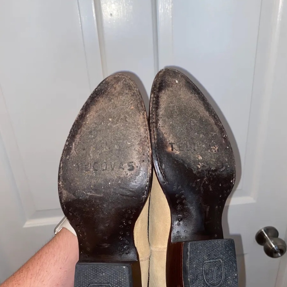Tecovas Beige Suede Short Cowboy Boots - Picture 2 of 4